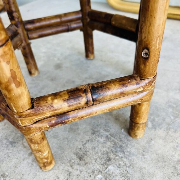 Vintage Hexagon Eclectic Burnt Tortoiseshell Bamboo Plant Stand / Side Table - Picture 5 of 8